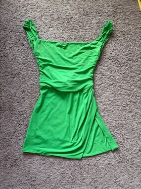 Tiger Mist Bright Green Off-Shoulder Mini Dress
